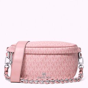 NWT Michael Kors Dark Pink Rose Sling Pouch w/Silver Hardware